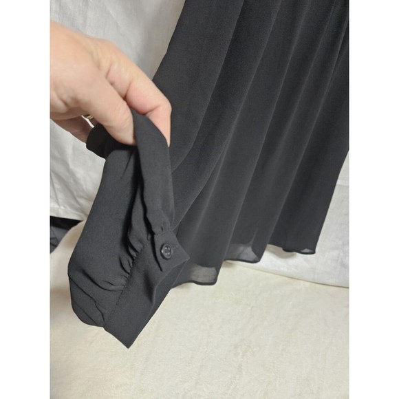 Loft Womens Black Chiffon Blouse With Lace‎ Inset, Long Sleeve Size XL - Picture 4 of 9